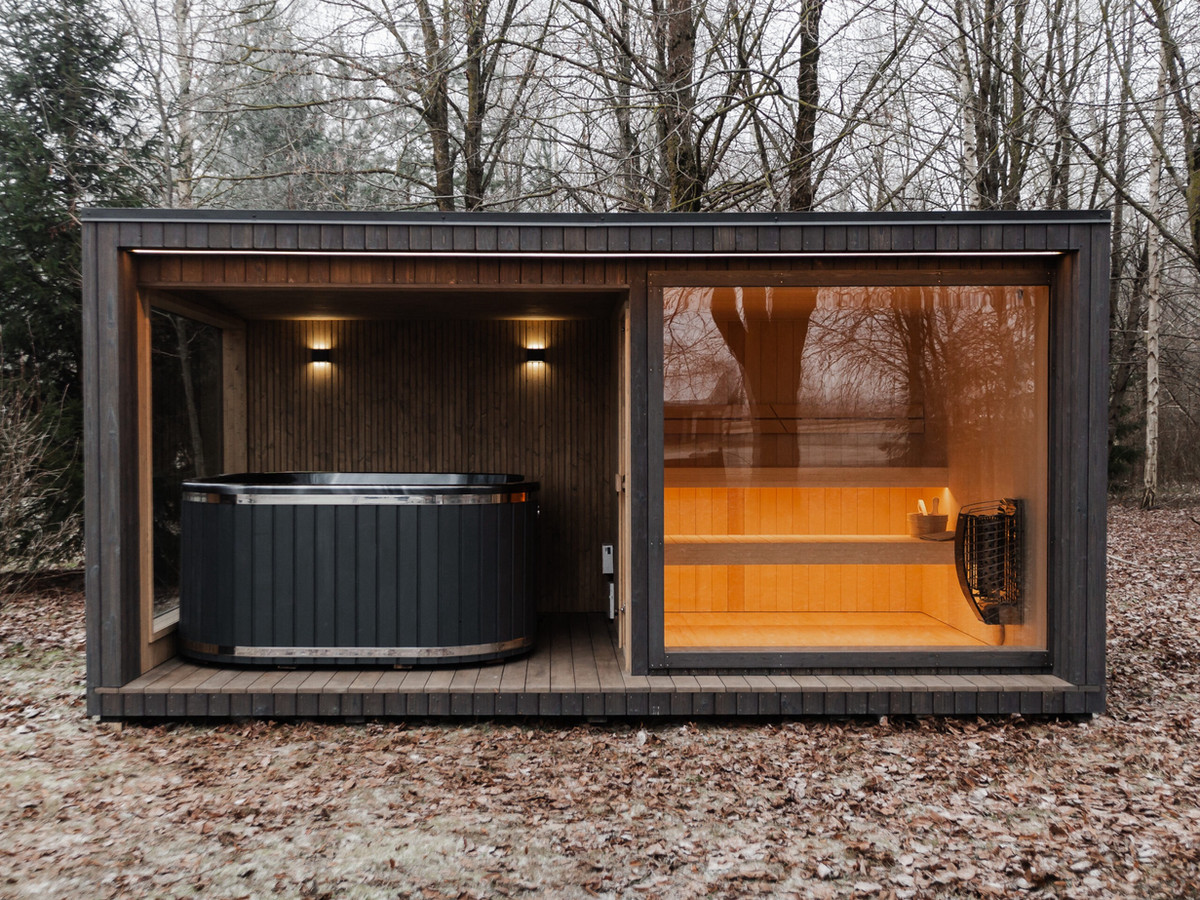 Traditional European outdoor sauna house installed at a Montana home
